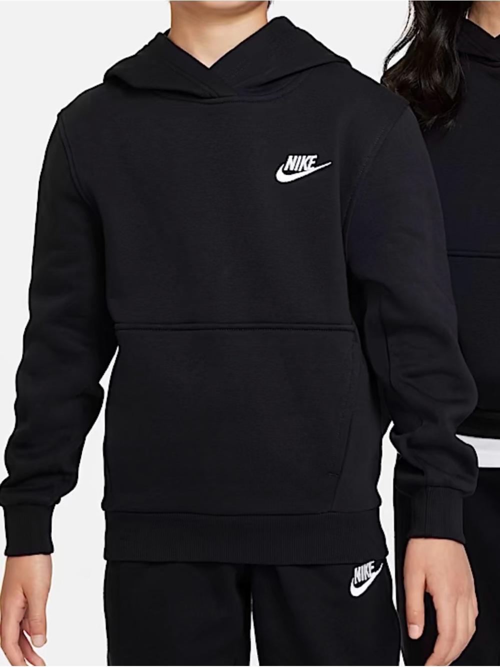 Nike Black Kids Pullover Hoodie with White Logo